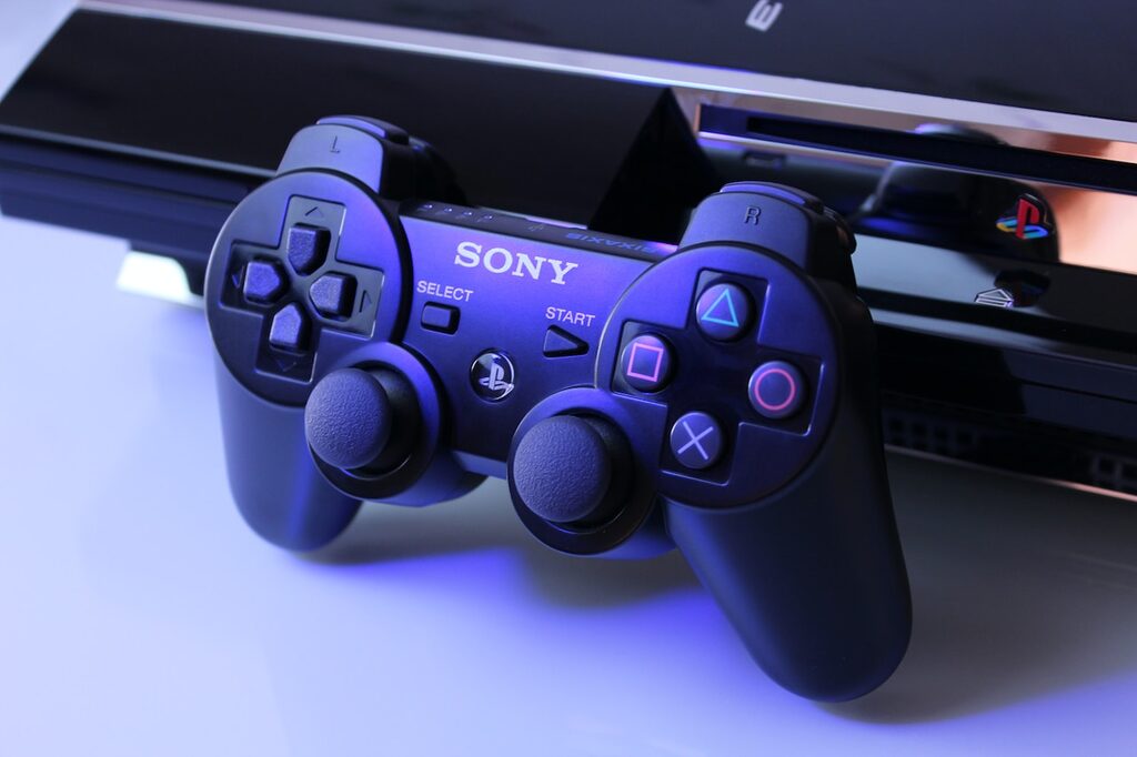 black Sony PS2 controller playstation console